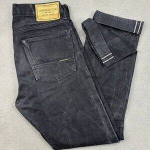 Indigofera Buck Tapered Fit Jeans 32x34 Black‎ 14oz Selvedge Denim Distressed